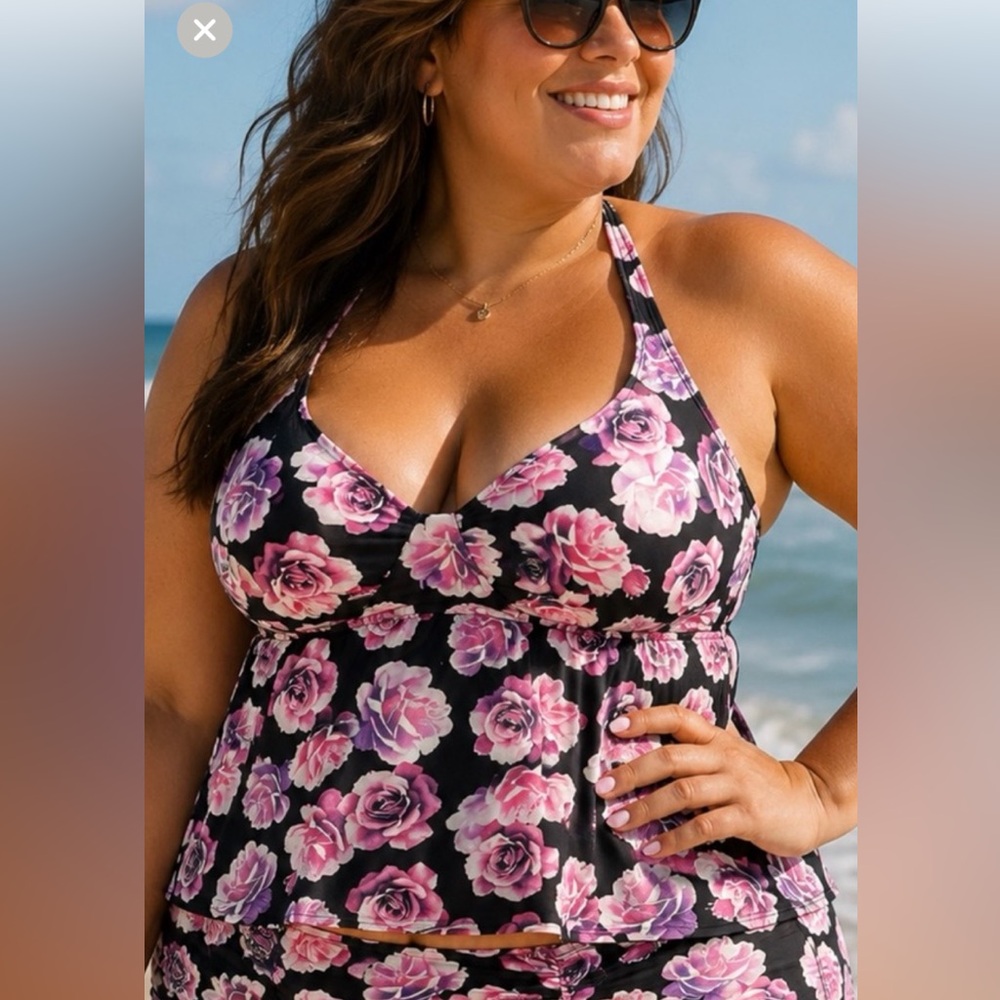 Torrid black and pink floral tankini top Size 1 (1X 14-16)